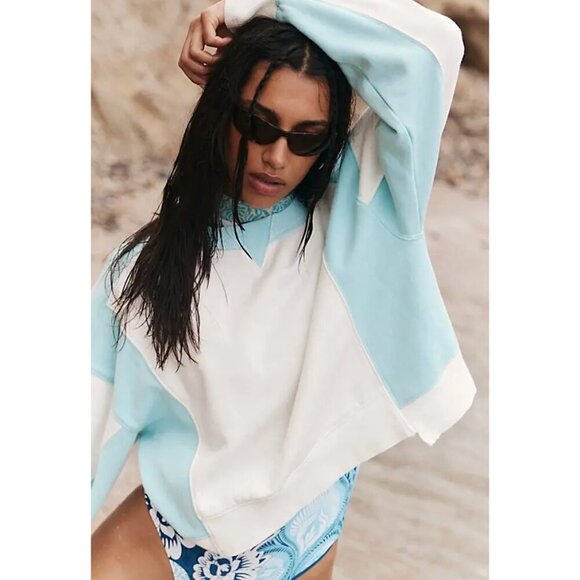 FREE PEOPLE Movement Intercept Colorblock Pullover in Ivory/Refresh Combo Large - Picture 9 of 9